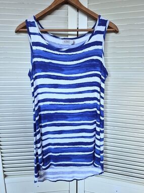 LOGO By Lori Goldstein Blue & White Striped Tank Top Size Small